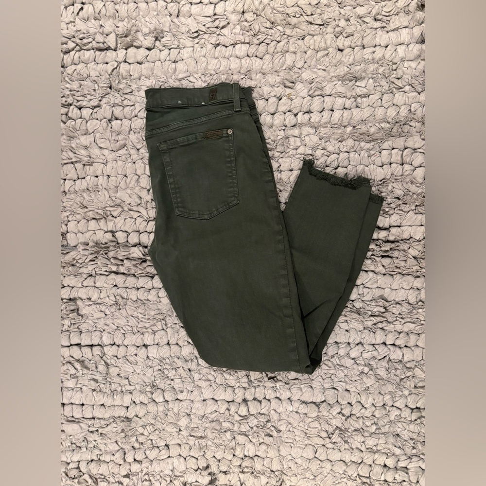 7 For All Mankind Green Skinny Denim with Raw Hem